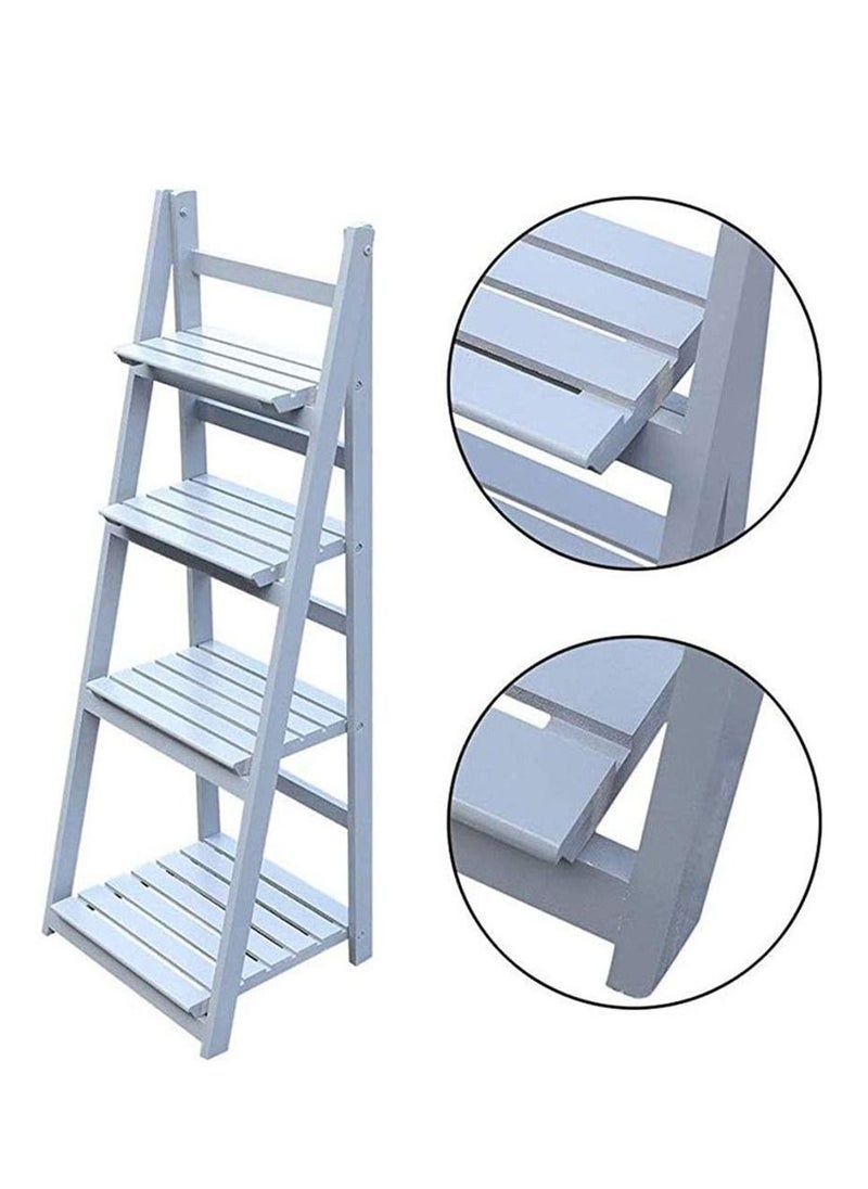 LINGWEI Wooden Foldable 4 Layers Ladder Decorative Plant Stand Indoor Flower Pot Folding A Framde Display Shelf Free Standing Patio Wood Rack With Book Shelves Holder  - Image 1