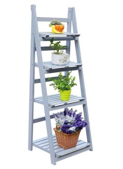 LINGWEI Wooden Foldable 4 Layers Ladder Decorative Plant Stand Indoor Flower Pot Folding A Framde Display Shelf Free Standing Patio Wood Rack With Book Shelves Holder  - Image 4