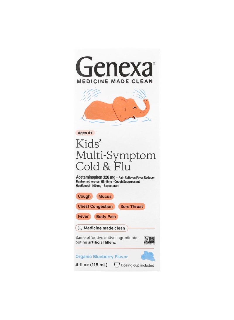 Kids' Multi-Symptom Cold & Flu, Ages 4+, Organic Blueberry, 4 fl oz (118 ml)