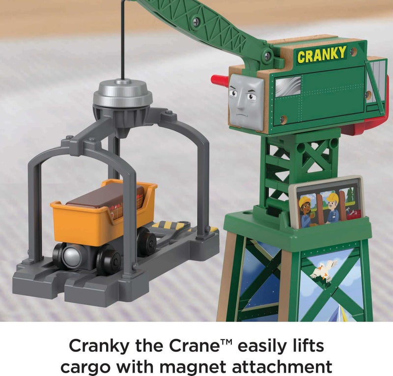 Thomas & Friends Wooden Railway Toy Train Set Brendam Docks Wood Playset with Cranky The Crane for Preschool Kids Ages 3+ Years - Image 3