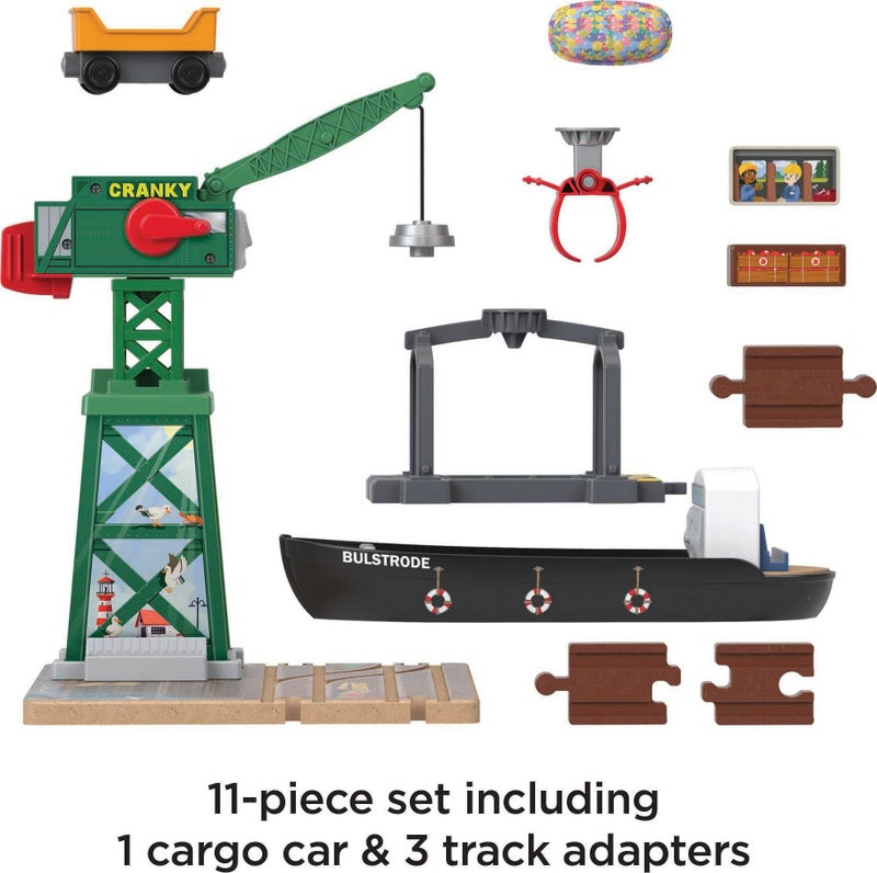 Thomas & Friends Wooden Railway Toy Train Set Brendam Docks Wood Playset with Cranky The Crane for Preschool Kids Ages 3+ Years - Image 5