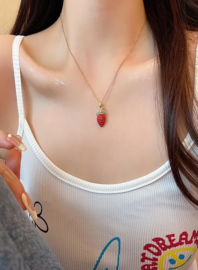 FUTIMELY 4 Pcs Strawberry Jewelry Set Red Strawberry Necklace, Strawberry Earrings, Strawberry Ring, Strawberry Bracelet Cute Food Fruit Charm Jewelry for Woman (Red Strawberry Necklace) - Image 3