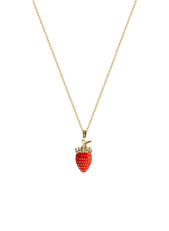 FUTIMELY 4 Pcs Strawberry Jewelry Set Red Strawberry Necklace, Strawberry Earrings, Strawberry Ring, Strawberry Bracelet Cute Food Fruit Charm Jewelry for Woman (Red Strawberry Necklace) - Image 1