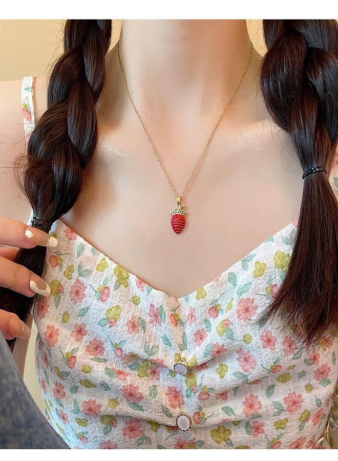 FUTIMELY 4 Pcs Strawberry Jewelry Set Red Strawberry Necklace, Strawberry Earrings, Strawberry Ring, Strawberry Bracelet Cute Food Fruit Charm Jewelry for Woman (Red Strawberry Necklace) - Image 2