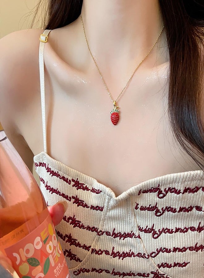 FUTIMELY 4 Pcs Strawberry Jewelry Set Red Strawberry Necklace, Strawberry Earrings, Strawberry Ring, Strawberry Bracelet Cute Food Fruit Charm Jewelry for Woman (Red Strawberry Necklace) - Image 5