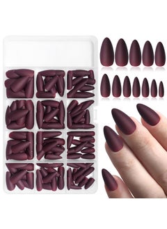 LifexTol 240PC Almond Press on Nails Medium Fake Nails Matte Burgundy Acrylic Nails Press on Nail Almond Short Stiletto False Nail Tips Colored Artificial Fingernail & Glue Ahdesive Tabs for Women 