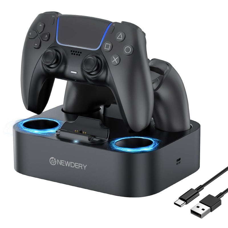 NEWDERY for PS5 Controller Charger Station Compatible with Dualsense Edge Fast Charging Dock Stand with Cable Dual Controller Charging Station for PlayStation 5 for DualSense Edge