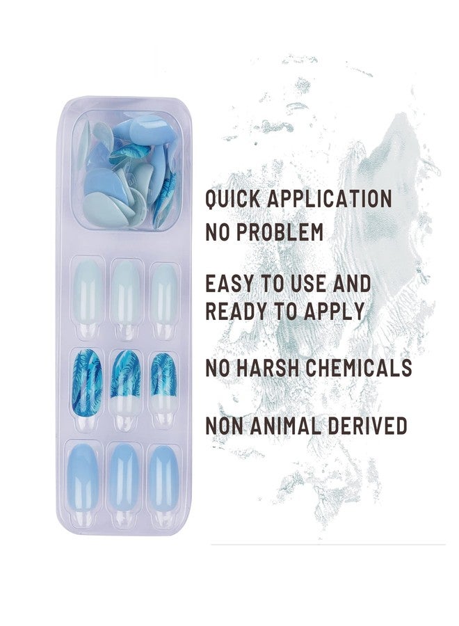 Lick - Press on Nails 30 Pcs Pastel Blue French Manicure Artificial/False Reusable Stick on Nails Oval Shape - Image 2