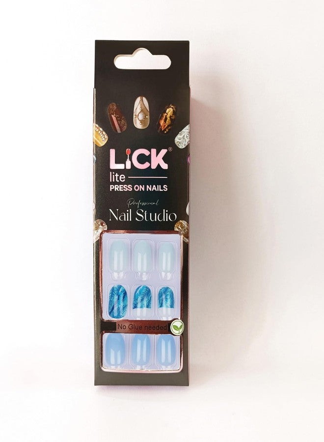 Lick - Press on Nails 30 Pcs Pastel Blue French Manicure Artificial/False Reusable Stick on Nails Oval Shape - Image 4