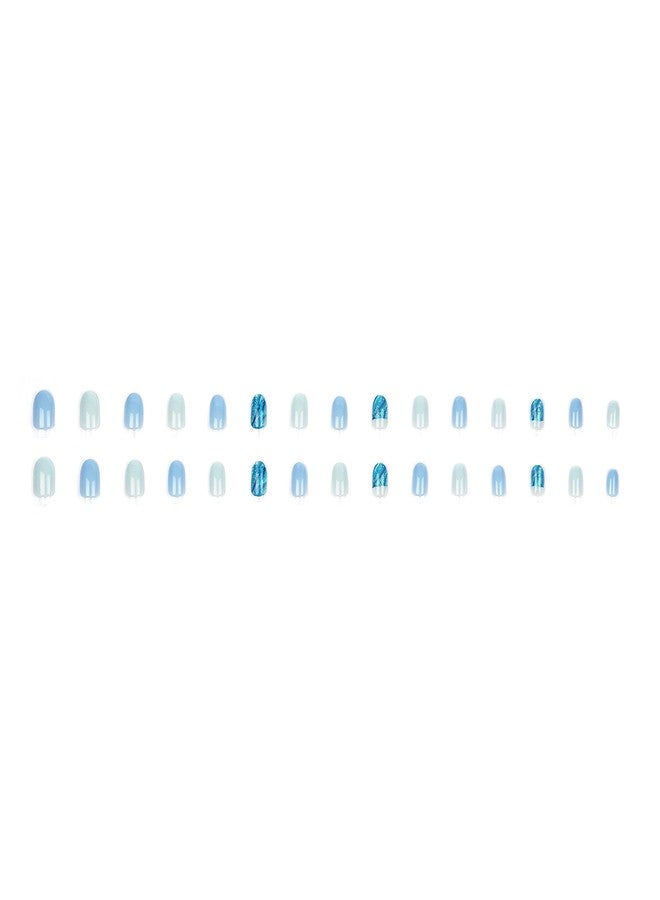 Lick - Press on Nails 30 Pcs Pastel Blue French Manicure Artificial/False Reusable Stick on Nails Oval Shape - Image 5