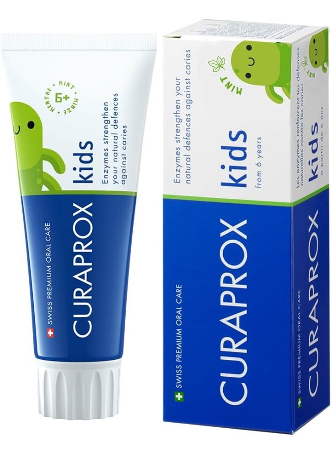 CURAPROX Kids Mint Flavour Toothpaste Fresh Mint Flavor For Children 6+ Enriched With Fluoride Gentle On Teeth Isls Free & Microplastic Free Formula 60 ML - Image 1