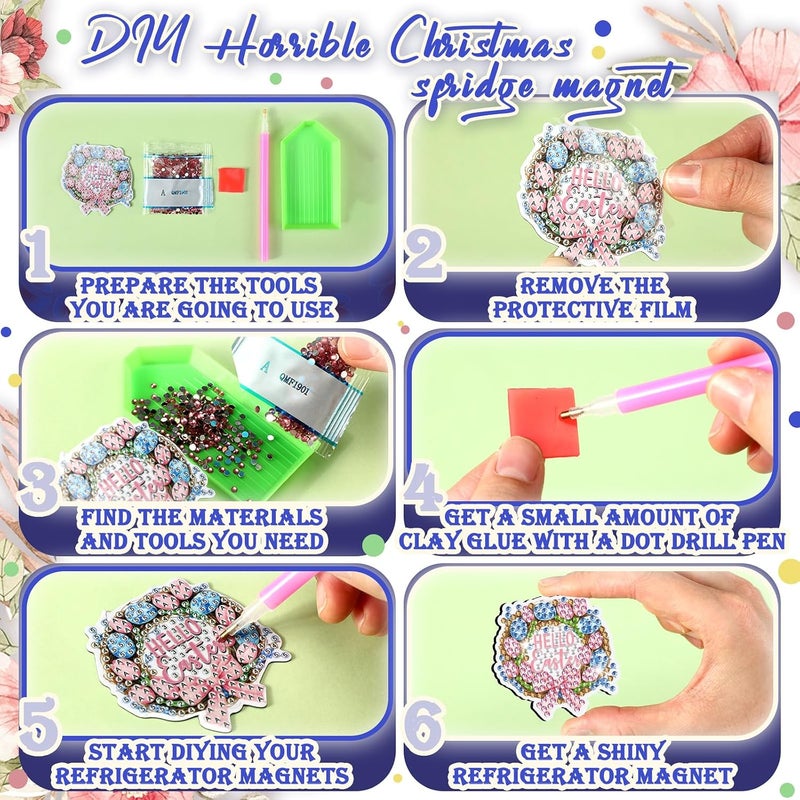 Tellegloww 30 Pcs Easter Diamond Painting Chinoiserie Diamond Art Kits for Adults Porcelain Egg Bunny Refrigerator Sticker Chinoiserie 5D Rhinestone Fridge Sticker for DIY Crafts Easter Decor - Image 5