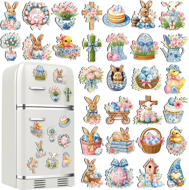 Tellegloww 30 Pcs Easter Diamond Painting Chinoiserie Diamond Art Kits for Adults Porcelain Egg Bunny Refrigerator Sticker Chinoiserie 5D Rhinestone Fridge Sticker for DIY Crafts Easter Decor - Image 1