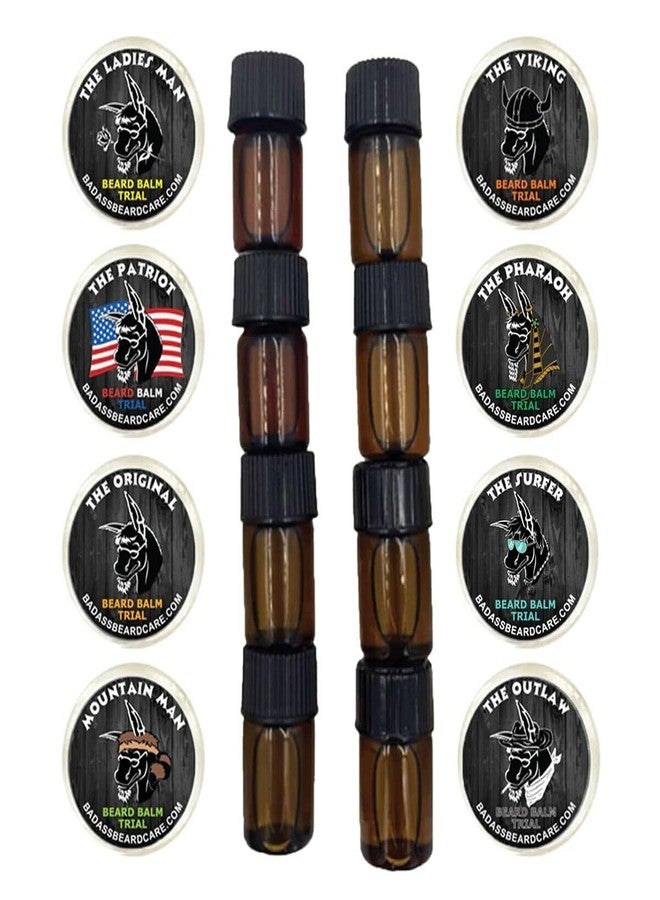 باداس بيرد كير مجموعة تجريبية للعناية باللحية للرجال - 8 عبوات، أحجام تجريبية من بلسم اللحية وزيت اللحية