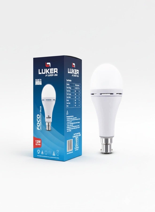 LUKER JVLuker 12W Emergency LED Bulb B22 Base Energy Efficient Inverter Light 3.5 Hours Backup 120 Degree Wide Beam Coverage High CRI Lights for Home and Office 1 Year Warranty (Pack of 1, White) - Image 1