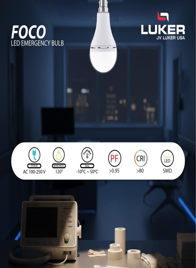 LUKER JVLuker 12W Emergency LED Bulb B22 Base Energy Efficient Inverter Light 3.5 Hours Backup 120 Degree Wide Beam Coverage High CRI Lights for Home and Office 1 Year Warranty (Pack of 1, White) - Image 4