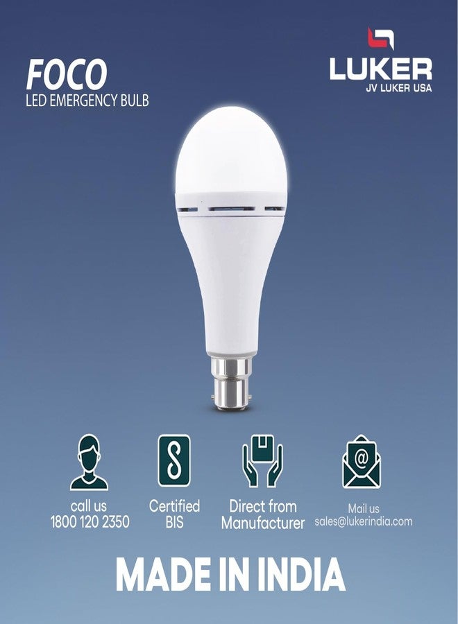 LUKER JVLuker 12W Emergency LED Bulb B22 Base Energy Efficient Inverter Light 3.5 Hours Backup 120 Degree Wide Beam Coverage High CRI Lights for Home and Office 1 Year Warranty (Pack of 1, White) - Image 5