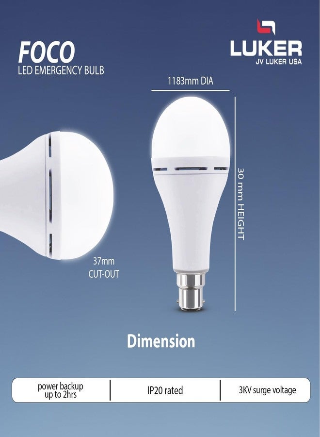 LUKER JVLuker 12W Emergency LED Bulb B22 Base Energy Efficient Inverter Light 3.5 Hours Backup 120 Degree Wide Beam Coverage High CRI Lights for Home and Office 1 Year Warranty (Pack of 1, White) - Image 3