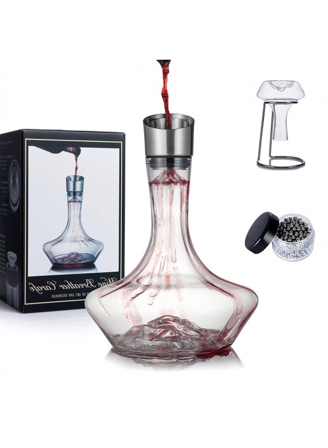 YouYah Iceberg Wine Decanter Set with Aerator Filter,Drying Stand and Cleaning Beads,Red Wine Carafe,Wine Aerator,Wine Gift,100% Hand Blown Lead-free Crystal Glass (1400ML)