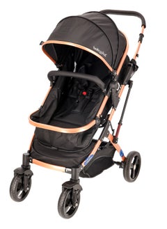 BABY PLUS Multifunctional Luxury Pram with 6 Adjustable Positions| Easy Foldable, Lightweight, Safety Harness and Canopy with UV Protection | Portable Baby Stroller Ideal for  Babies and Toddlers Ages 0-4, BLACK  - Image 2