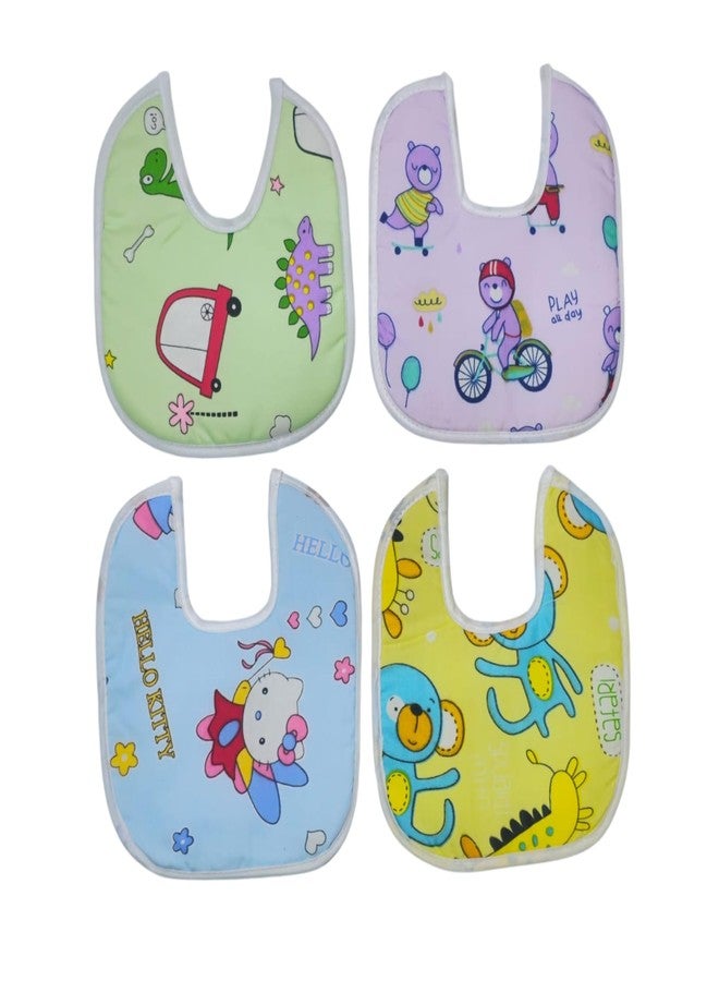 JOY'S E-STORE Assorted Baby Bibs for 0?24 Months ? Set of 4 Soft Cotton Waterproof Feeding Bibs for Newborns, Infants & Toddlers ? Reusable, Washable & Absorbent ? Multicolor Designs - 1004 M Combo P4 - Image 1