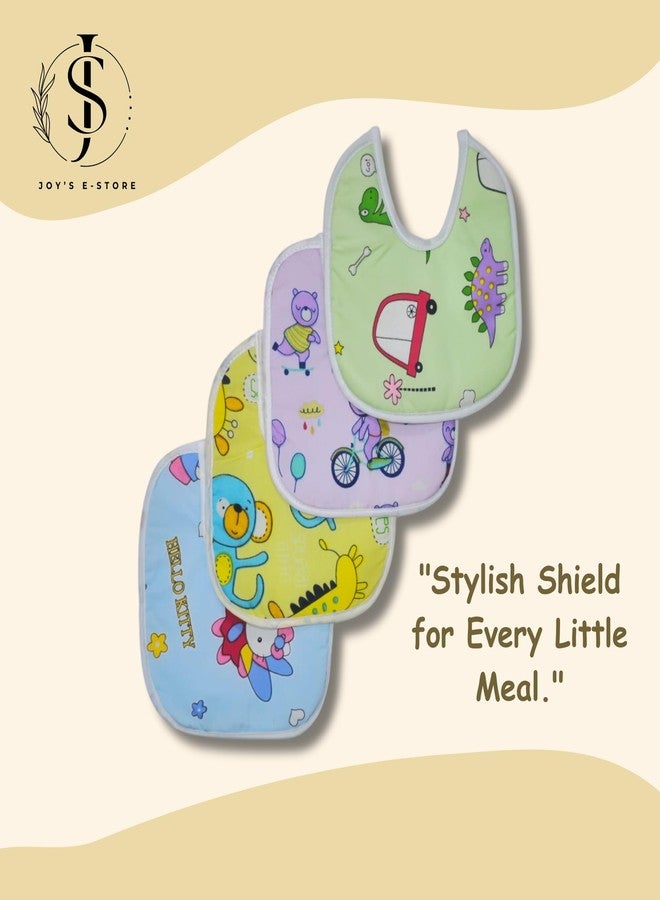 JOY'S E-STORE Assorted Baby Bibs for 0?24 Months ? Set of 4 Soft Cotton Waterproof Feeding Bibs for Newborns, Infants & Toddlers ? Reusable, Washable & Absorbent ? Multicolor Designs - 1004 M Combo P4 - Image 3
