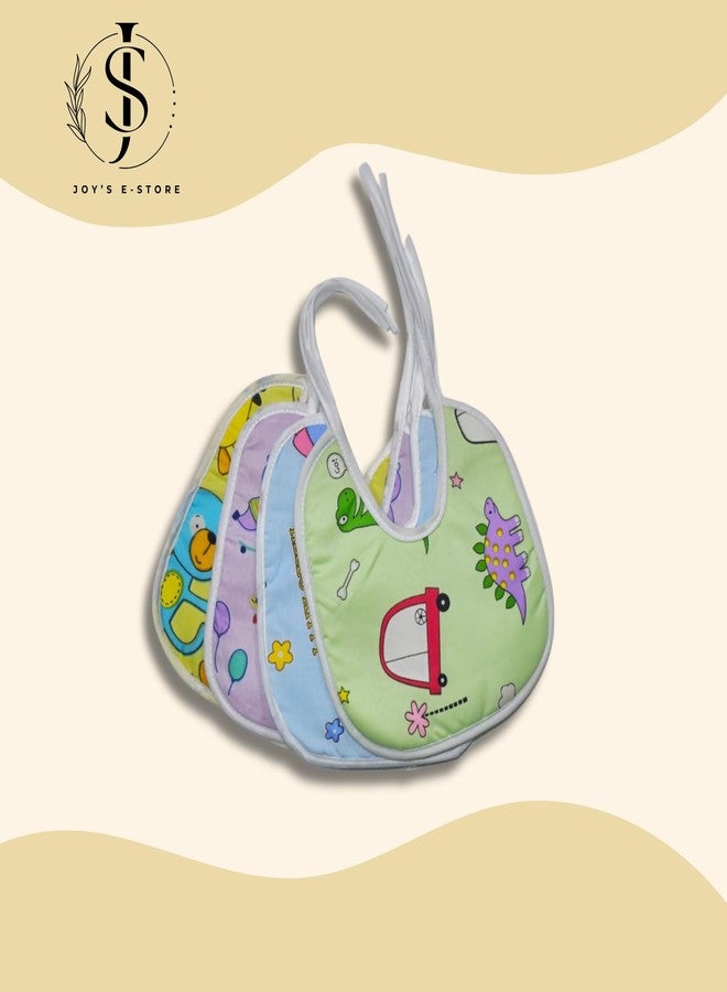 JOY'S E-STORE Assorted Baby Bibs for 0?24 Months ? Set of 4 Soft Cotton Waterproof Feeding Bibs for Newborns, Infants & Toddlers ? Reusable, Washable & Absorbent ? Multicolor Designs - 1004 M Combo P4 - Image 2
