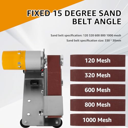 Tzdxfgl Mini Belt Sander, 15° Electric Knife Sharpener Bench Grinder Sanding Machine, 7 Adjustable Speed Electric Belt Grinder, Low Noise Cutter Sharpener Sander, Polishing Grinding Machine for Metal Jewelry - Image 5