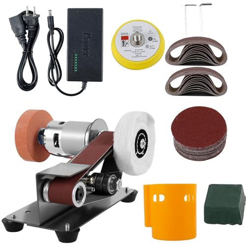 Tzdxfgl Mini Belt Sander, 15° Electric Knife Sharpener Bench Grinder Sanding Machine, 7 Adjustable Speed Electric Belt Grinder, Low Noise Cutter Sharpener Sander, Polishing Grinding Machine for Metal Jewelry - Image 1