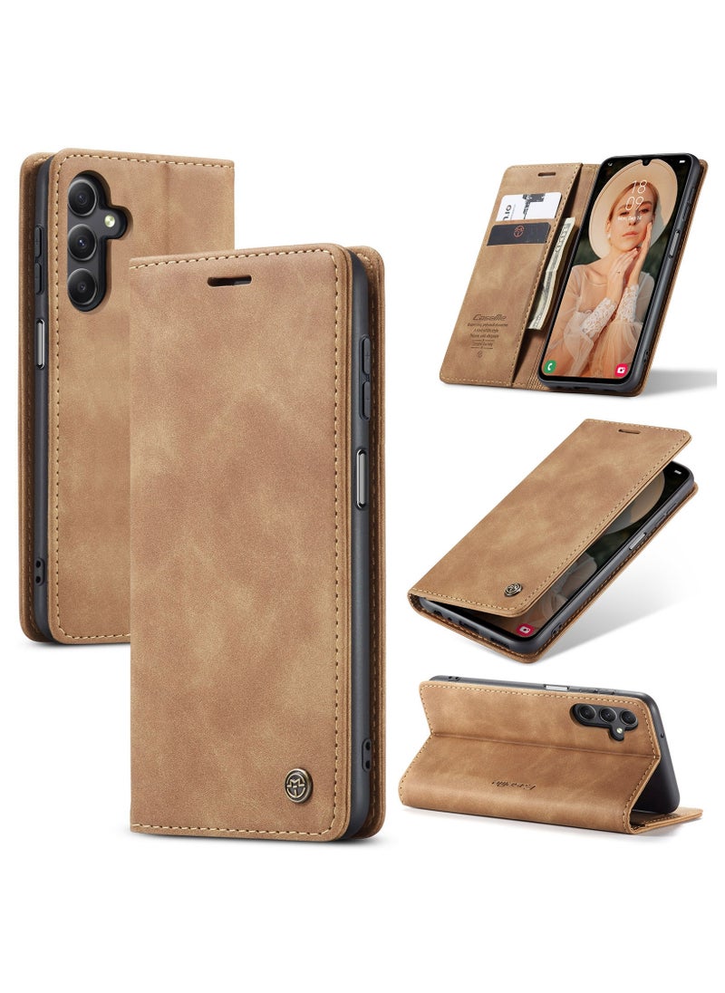 CaseMe CaseMe Samsung Galaxy A15 Wallet Case Book Folding Flip Folio Case with Magnetic Kickstand Card Slots Protective Cover - Brown  - Image 1
