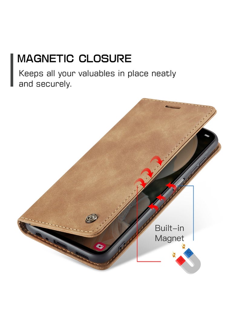 CaseMe CaseMe Samsung Galaxy A15 Wallet Case Book Folding Flip Folio Case with Magnetic Kickstand Card Slots Protective Cover - Brown  - Image 2