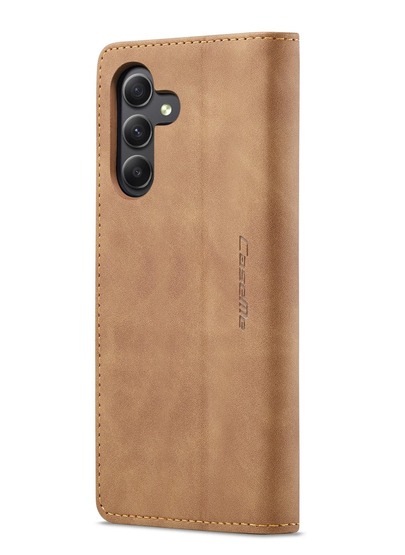 CaseMe CaseMe Samsung Galaxy A15 Wallet Case Book Folding Flip Folio Case with Magnetic Kickstand Card Slots Protective Cover - Brown  - Image 4