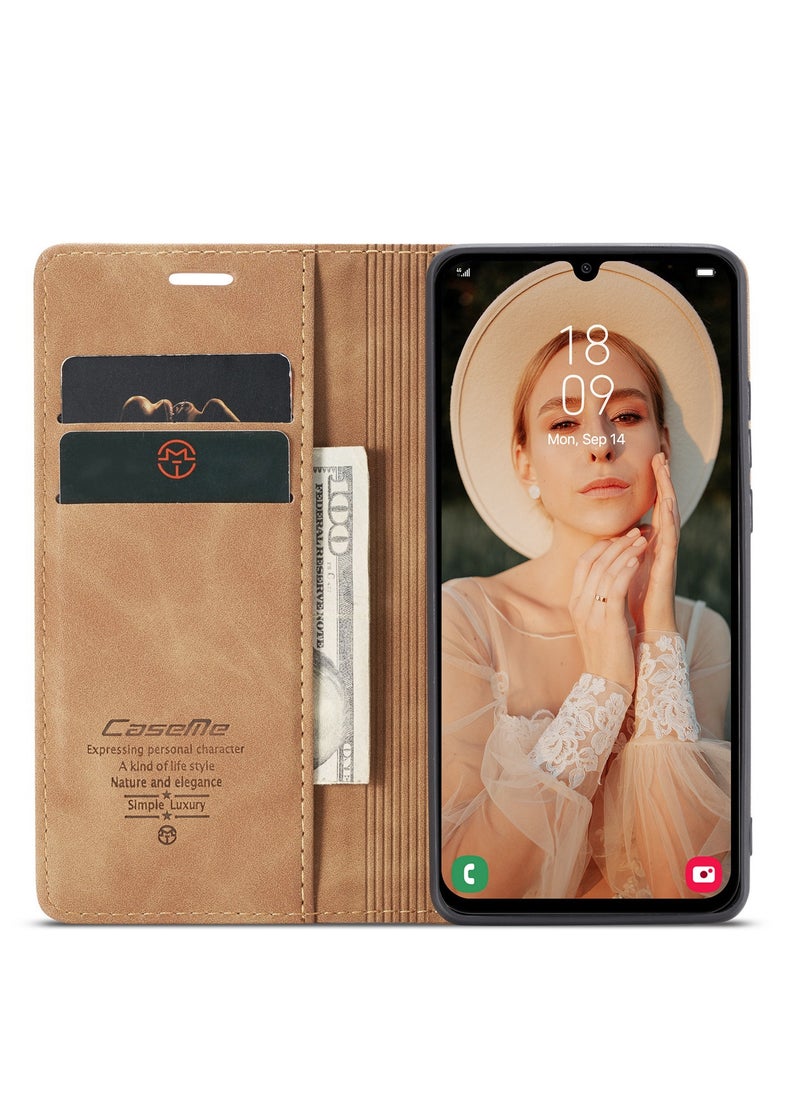 CaseMe CaseMe Samsung Galaxy A15 Wallet Case Book Folding Flip Folio Case with Magnetic Kickstand Card Slots Protective Cover - Brown  - Image 5