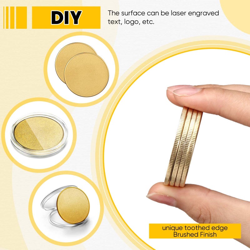 Yinkin 10 Pieces Blank Challenge Coin Laser Engraving Alloy Blank Coins Threaded Edged 40 mm with Acrylic Protection Box for DIY Crafts Birthday Travel Commemorative Collection(Gold) - Image 3