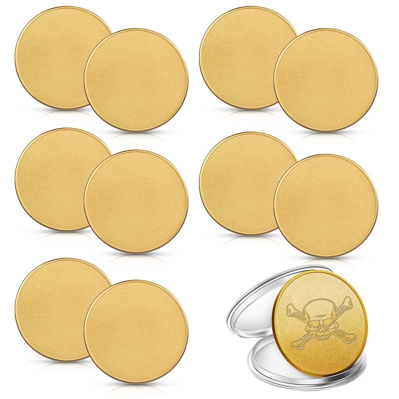 Yinkin 10 Pieces Blank Challenge Coin Laser Engraving Alloy Blank Coins Threaded Edged 40 mm with Acrylic Protection Box for DIY Crafts Birthday Travel Commemorative Collection(Gold) - Image 1