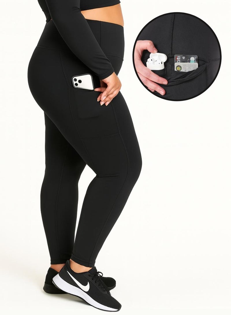 Moveletix Plus Size Women's High Waisted Leggings Pocket Card Airpod slot - Image 1