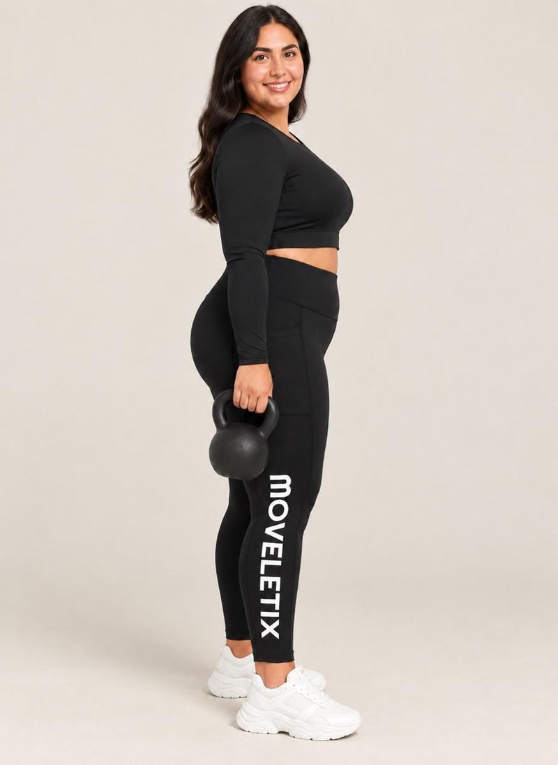 Moveletix Plus Size Women's High Waisted Leggings Pocket Card Airpod slot - Image 3