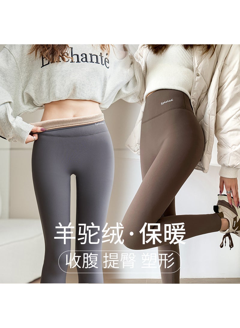 Generic High Waist Winter Fleece Lined Leggings for Women Deep coffee-alpaca  - Image 4