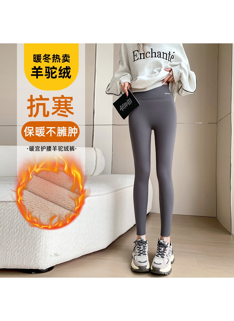 Generic High Waist Winter Fleece Lined Leggings for Women Deep coffee-alpaca  - Image 2
