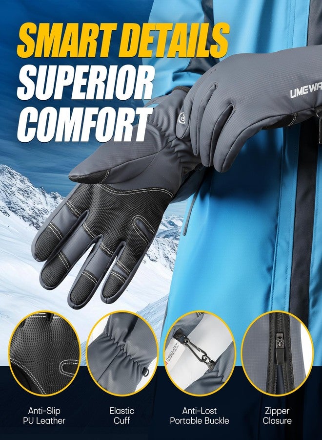UMEWARM -10℉ Waterproof Winter Gloves Men, 5-Layer Touchscreen Fingers Snow Ski Gloves Women, Premium Anti-Slip Palm Cold Weather Gloves (Grey, Large) - Image 5