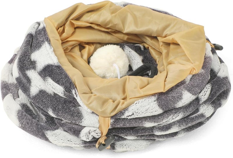 LUCKITTY Cat Tunnel Toy- 3 Way-Shaped, Gray Star Pattern, Soft Velvet Exterior, Oxford Fabric Fog-Proof Interior, Plush Toy Ball, Easily Washable, Conveniently Foldable - Image 5