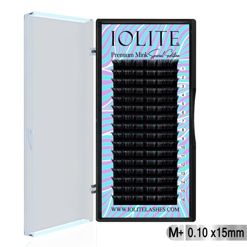 IOLITE Premium Mink False Eyelash Extension M+ Curl Individual Lashes.10T 6 to 15mm & Mix - 15MM