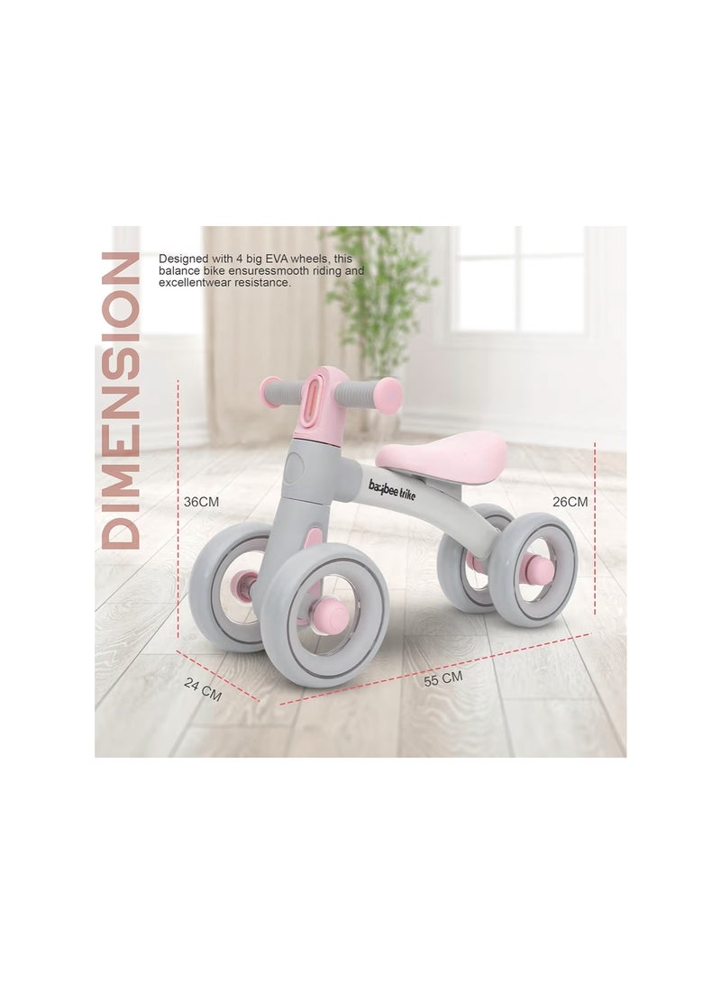 BAYBEE Baby Balance Bike Kids Bicycle for 1-3 Years 4 Wheels Toddlers Bike Ride on Toys with Widened EVA Wheels No Pedal Mini Bike for Boys Girls First Birthday Gifts Indoor Outdoor (Pink) - Image 3