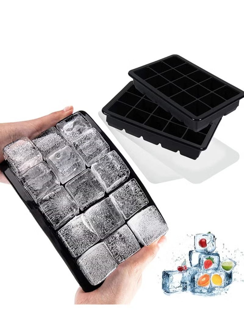 Red Leaf 2 Pack Silicone Square Ice Cube Trays with Spill Proof Lids Stackable Space Saving LFGB Certified BPA Free Ice Cube Molds for Refrigerator Baby Food Water Beverages Home Use - Image 1