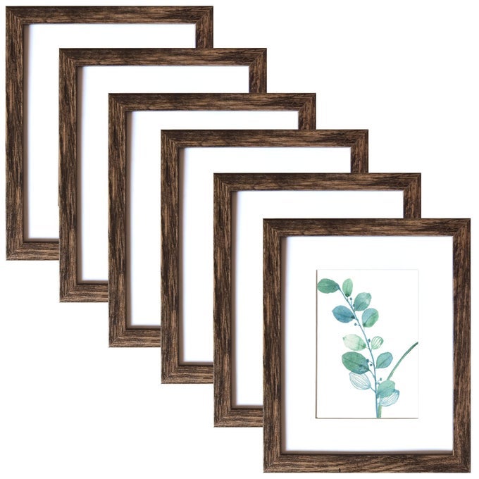 8X10 PICTURE FRAMES RUSTIC BROWN WALL MOUNTING OR TABLETOP DISPLAY 6PCS