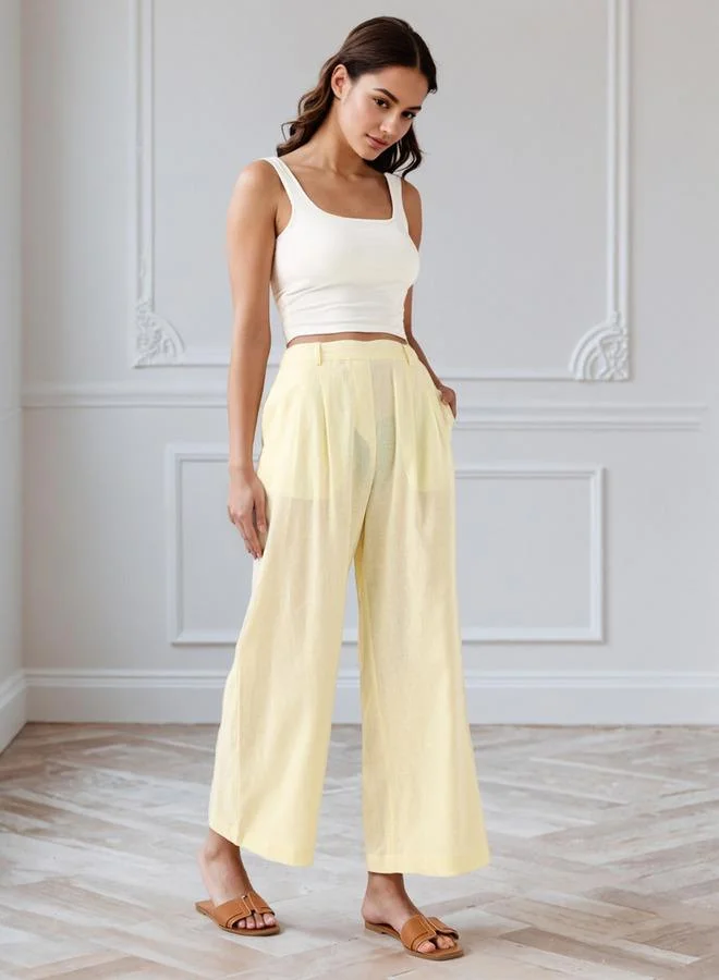 سبلاش فيڤ بنطلون واسع الساق من مزيج الكتان المثني