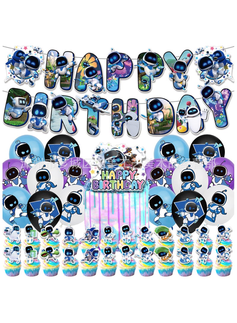 ASTRO BOT Theme Birthday Decorations Include Birthday Banner Cake Toppers Balloons 