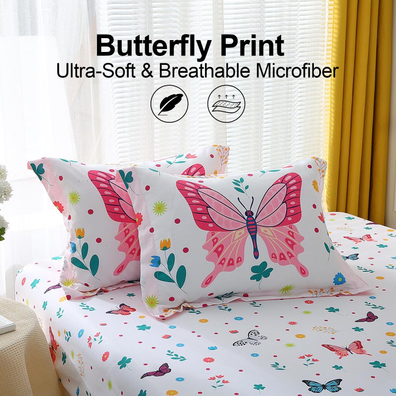 Jameswish Girls Butterfly Comforter Set Full Size 7 Piece Bed in A Bag Colorful Flowers Leaves Bedding Set for Kids Teens Super Soft All Season - Image 3