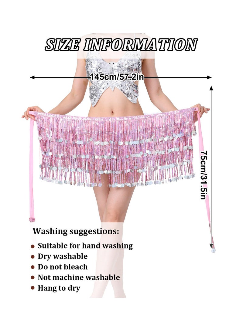 Womens Belly Dance Hip Scarf Tassel Skirt Fringe Wrap Rave Sequin for Costume Zumba Yoga Class Performance - Image 5