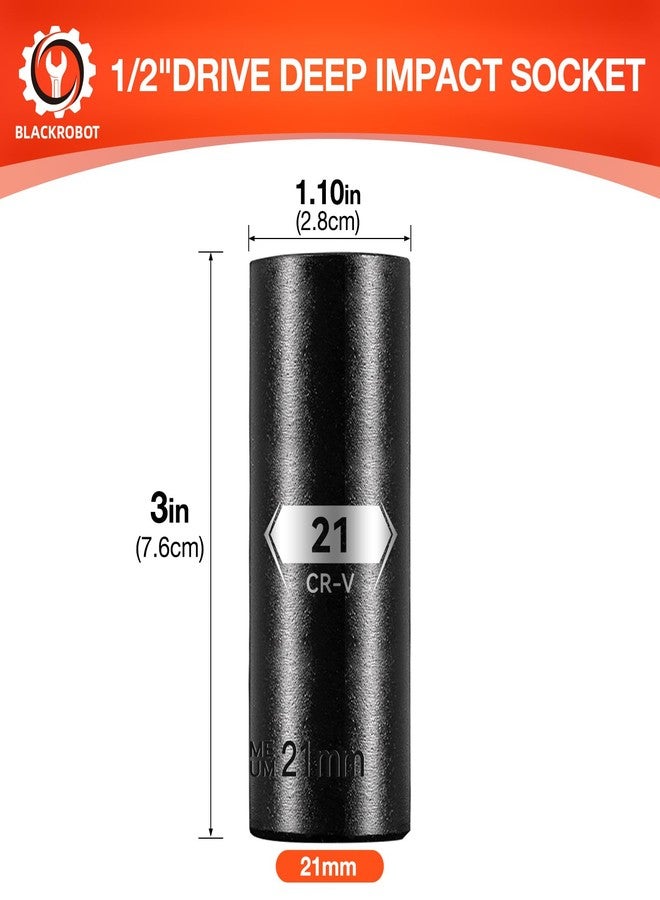 BLACKROBOT 1/2 Inch Drive 6-Point Deep Socket, 21mm Deep Impact Socket, CR-V Steel - Image 2